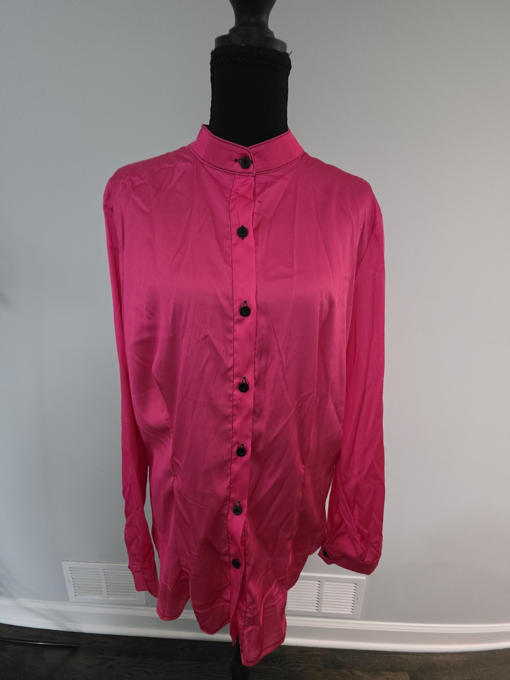 Women's Fuchsia Button-Up Satin Blouse